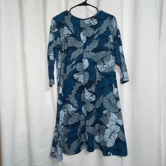 HOMEGROWN Hawaiian Blue Kalo (Taro) Leaves Button Down Dress Womens XL-16 Aloha - Picture 2 of 7